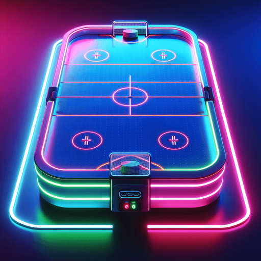 air hockey table with neon lights. top view.
Single Game Texture. In-Game asset. 2d. Blank background. High contrast. No shadows.