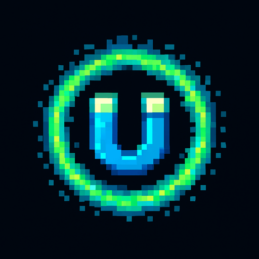 Create an 8-bit style effect representing a magnetic power-up area. The effect should be a circular, glowing field with a soft, pulsing light. The colors should be green and blue, with a slight gradient effect to indicate the area where objects (such as coins or experience points) are attracted towards the character. The circle should have a subtle flicker to show the magnetic pull, and it should be designed to fit within the retro, pixel-art aesthetic of an 8-bit game.
In-Game asset.  2d.  High contrast.  No shadows