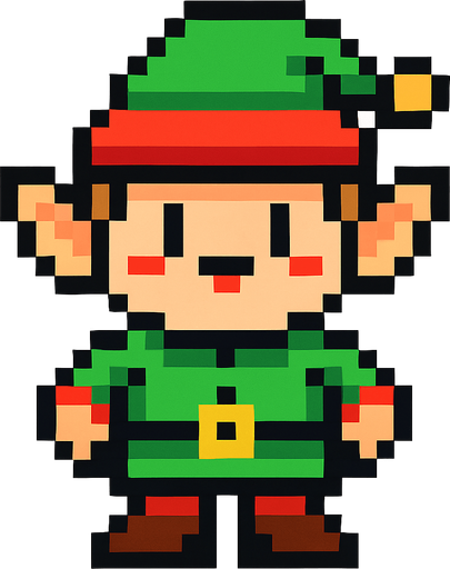 pixel elf.
In-Game asset.  2d.  High contrast.  No shadows