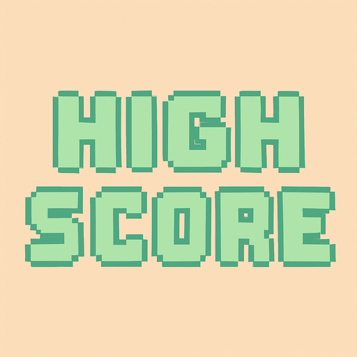 A pixel art text label for a retro 2D game main menu displaying "HIGH SCORE" in bold uppercase letters. The text is centered, large enough to be easily readable, and uses a pastel light green color. The style is simple, flat, and fits the cozy retro pixel art theme of the game. The text label is static and not interactive..
In-Game asset.  2d.  High contrast.  No shadows. pixel art. retro. 2d ui. text label. pastel green. bold uppercase letters. clear font. minimal. flat design. non-interactive