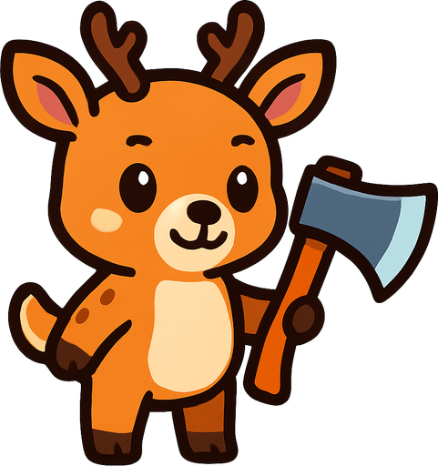 a cute dear with an axe.
In-Game asset.  2d.  High contrast.  No shadows
