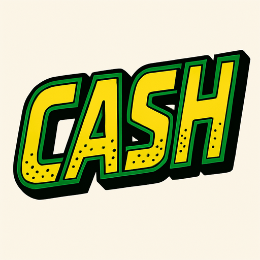 Display icon that says cash sci fi comic style font.
In-Game asset.  2d.  High contrast.  No shadows