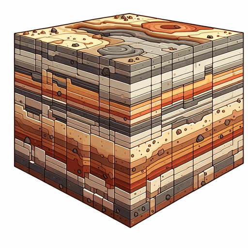 A 2D side-view of the layered earth, like a side-scrolling game environment. 
No cubes or spheres—just a wide rectangle showing layered dirt and rock strata, 
with distinct horizontal bands in different shades of brown and gray. 
Some layers can have small stones, fossils, or subtle traces of ore. 
The style is slightly cartoonish, with clear outlines and warm earthy colors.
Make the top layer a rocky or dirty layer to indicate the deeper layers, 
then progressively much darker and more red as it goes deeper indicating lava rock.
Single Game Texture.  In-Game asset.  2d.  Blank background.  High contrast.  No shadows. Side View. Rectangle. Square. Not a Cube, Horizontal view, lateral view, sideward view, Side angle.