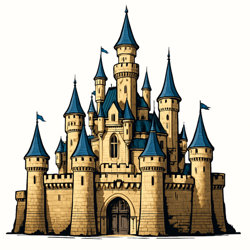realistic majestic castle.
In-Game asset.  2d.  High contrast.  No shadows