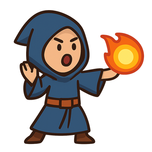 a mage who throws fireballs. No background. Transparent background. Blank background. No shadows. 2d. In-Game asset. flat