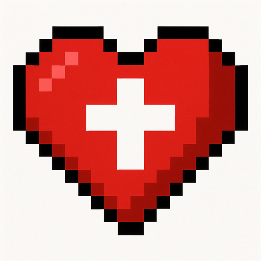Health + icon pixels.
In-Game asset.  2d.  High contrast.  No shadows