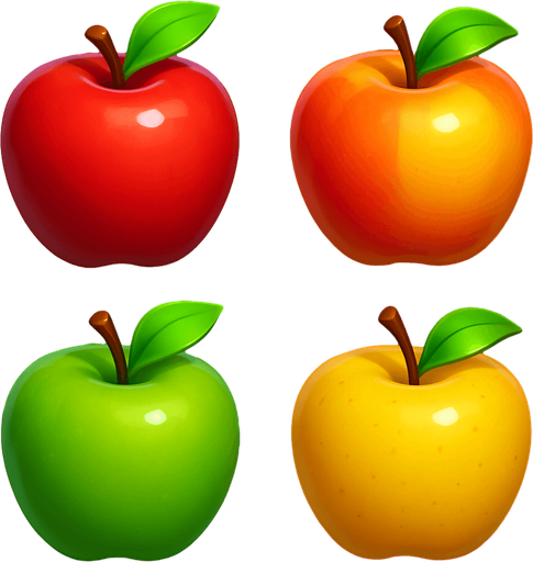 Pack of different apples.
In-Game asset.  High contrast.  No shadows. 3D