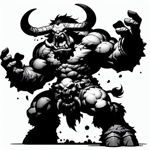 2d png black fanta bull orc anger taunt.
Single Game Texture.  In-Game asset.  2d.  Blank background.  High contrast.  No shadows