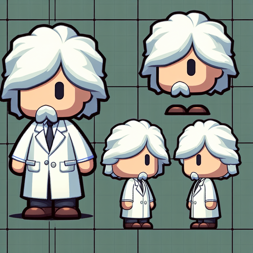 Newton in a white wig, full-length, cartoon style.
Single Game Texture. In-Game asset. 2d. Blank background. High contrast. No shadows.