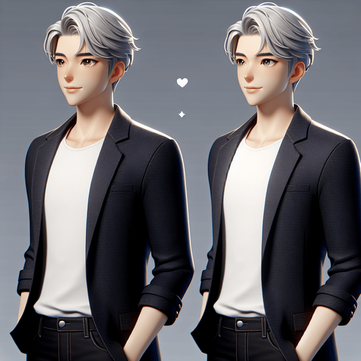 3d pixar/disney style. Design a friendly, confident, and approachable mentor character for a self-discovery game. The character has short, neatly styled silver-white hair, a warm smile, and kind, expressive eyes. They wear a sleek black blazer over a white T-shirt, symbolizing professionalism mixed with approachability. The character exudes wisdom, positivity, and calmness, acting as a guide for the player. Their presence is meant to inspire trust and provide encouragement, appearing as a glowing, slightly ethereal figure in the game world. They move gracefully and radiate an aura of gentle strength, guiding the hero on their journey of self-discovery and growth..
In-Game asset. 3d. Blank background. High contrast. No shadows.