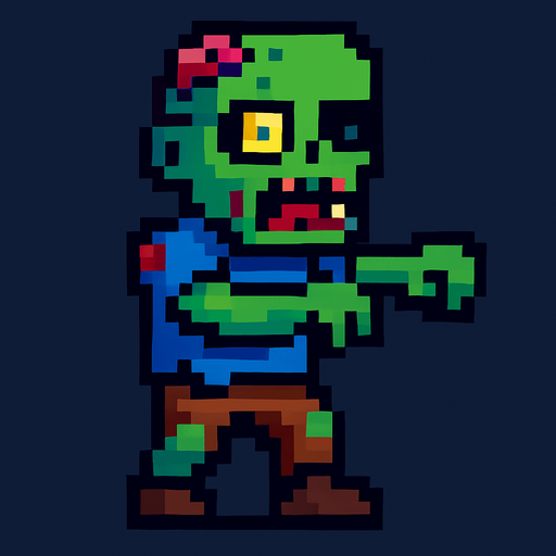 zombie pixel no text.
In-Game asset.  2d.  High contrast.  No shadows