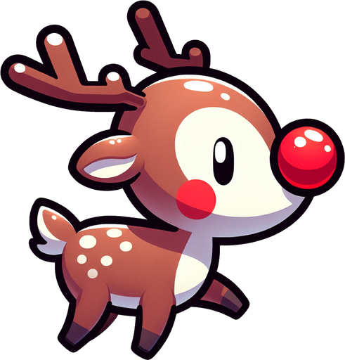 Profil view of a cute little santa's reindeer with a red nose, walking in the right direction. no background . no floor. In-Game asset. 2d. Blank background. High contrast. No shadows.