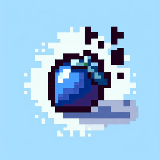 8-bit pixelated isometric blueberry projectile icon.
Single Game Texture. In-Game asset. 2d. Blank background. High contrast. No shadows.