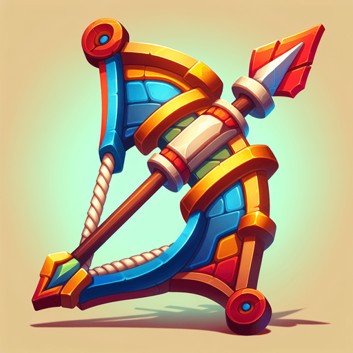 a cartoon archers bow viewed from the side
Single Game Texture. In-Game asset. 2d. Blank background. High contrast. No shadows.