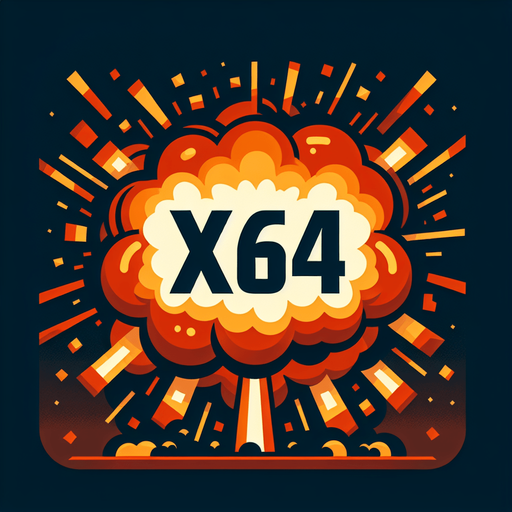 爆炸，里面有“X64”的字样,暖色调.
Single Game Texture. In-Game asset. 2d. Blank background. High contrast. No shadows.