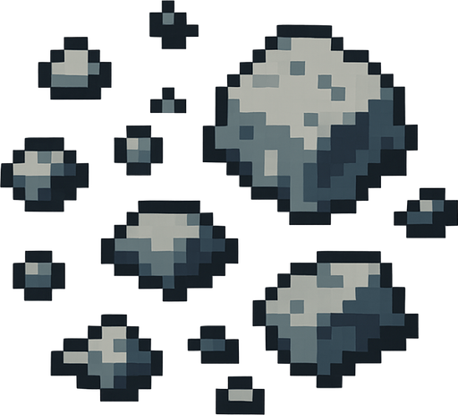 Particulas de escobro pixelar.
In-Game asset.  2d.  High contrast.  No shadows