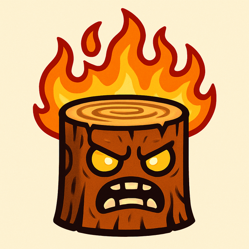 Tronco enojado con llamas arriba.
In-Game asset.  2d.  High contrast.  No shadows