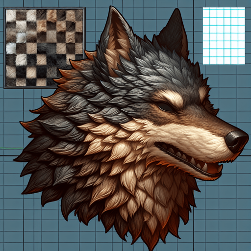 Wolf skin hat.
Single Game Texture.  In-Game asset.  2d.  Blank background.  High contrast.  No shadows
