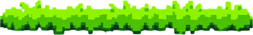 El suelo debe ser una plataforma horizontal clara y visible en la parte inferior de la pantalla, con diseño tipo césped verde brillante sobre tierra marrón, estilo pixel art, con bordes irregulares o redondeados para que no se vea plano ni rígido; puede tener pequeños detalles como piedritas o raíces, pero sin recargarlo, y debe contrastar bien con el cielo para que el personaje destaque al caminar sobre él..
In-Game asset.  2d.  High contrast.  No shadows
