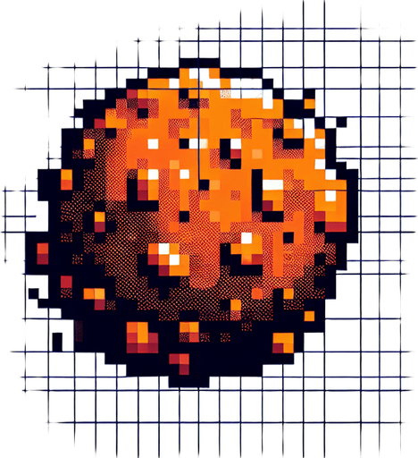 8-bit. asteroid. orange. in game asset. 2d. no shadow..
Single Game Texture. In-Game asset. 2d. Blank background. High contrast. No shadows.
