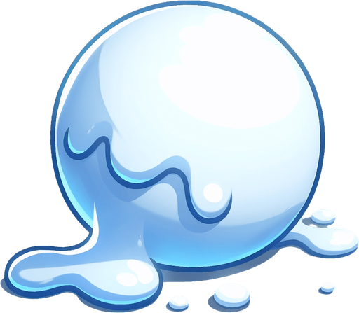 white snowball with some blue glue, cartoon Single Game Texture. In-Game asset. 2d. Blank background. High contrast. No shadows.