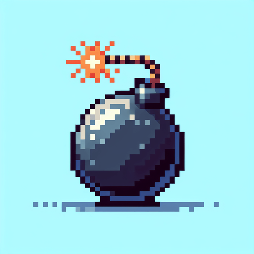 bomb, pixel style, retro.
Single Game Texture.  In-Game asset.  2d.  Blank background.  High contrast.  No shadows
