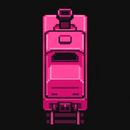 Draw 2d pixel train top view pink.
In-Game asset.  2d.  High contrast.  No shadows