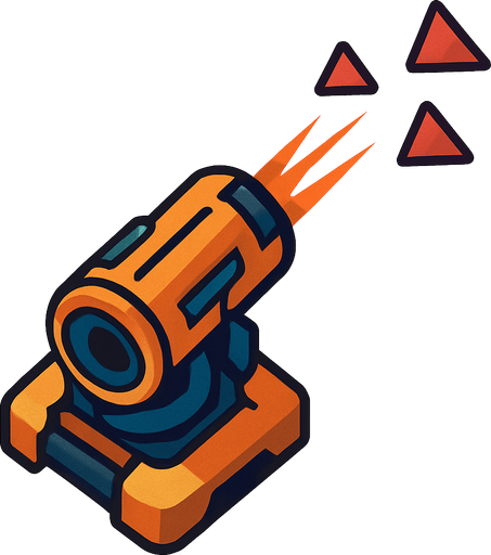 Imagine that a Big laser machine you see from upside. Stands from back to the forward. Tries to hit enemy's..
In-Game asset.  2d.  High contrast.  No shadows