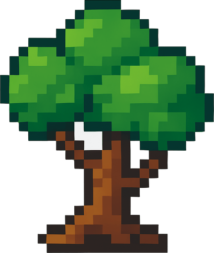 this is a tree but pixel art style. No background. Transparent background. Blank background. No shadows. 2d. In-Game asset. flat