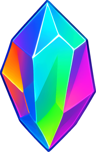 Kristal gorunumlu rainbow bonus gem'i olmasi icin turuncu, mavi, turkuaz, yesil , pembe iceren ozel bir kristal png arka plan olmasin.
In-Game asset.  2d.  High contrast.  No shadows
