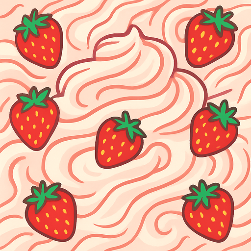 Fond d'écran crème a la fraise.
In-Game asset.  2d.  High contrast.  No shadows