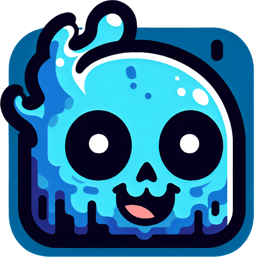 Perfectly square bright cobalt blue necromant head with cute happy face. Cartoon style. spooky art style. Simple vector style. No Shadows Single Game Texture. In-Game asset. 2d. Blank background. High contrast. No shadows.