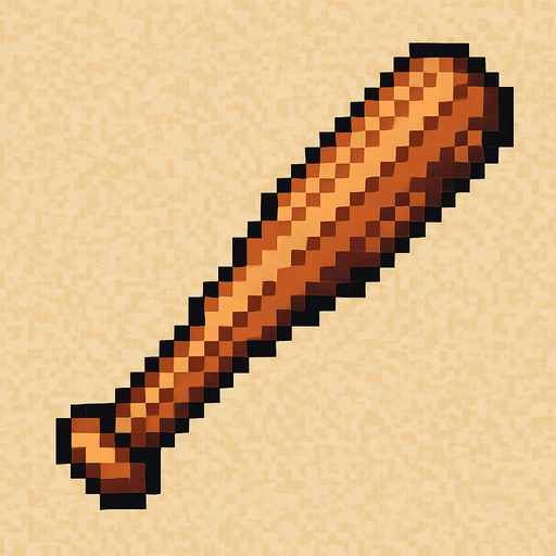 Quiero qie sea como un bate de béisbol de color cafe, en estilo 32 bits.
In-Game asset.  2d.  High contrast.  No shadows