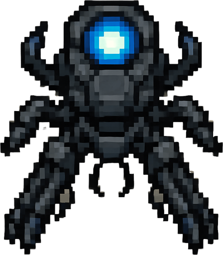 pixel art top down insectoid combat drone, blue light on top.
In-Game asset.  2d.  High contrast.  No shadows
