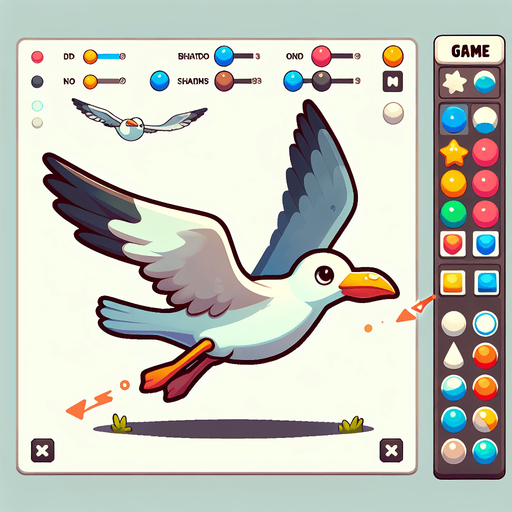 A cartoon seagull. Flying, side profile..
Single Game Texture.  In-Game asset.  2d.  Blank background.  High contrast.  No shadows
