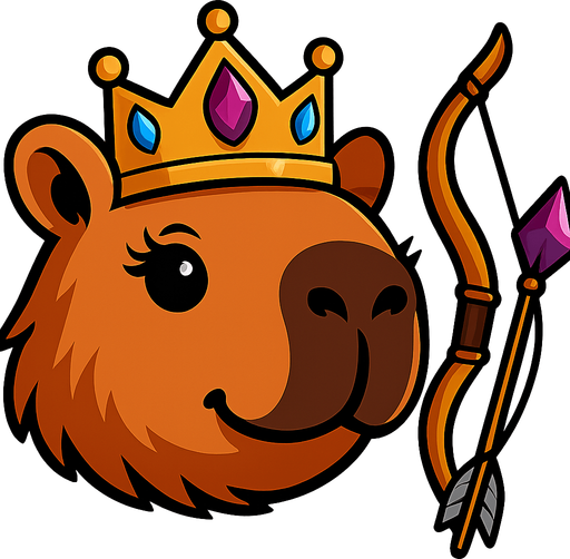 Quitale la resortera y el casco. Añadele una corona de reina con gemas. Añade tambein un arco dorado y una fleca con una punta morada brillante. Dame la imagen sin fondo. Ponle pestañas pequeñas en los ojos.