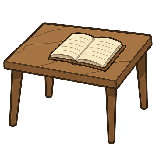 Bir masa ve üstünde defter
. No background. Transparent background. Blank background. No shadows. 2d. In-Game asset. flat