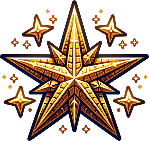 A golden star. Single Game Texture. In-Game asset. 2d. Blank background. High contrast. No shadows.