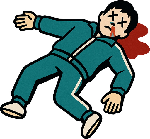 A Human Wearing Shirt And Pants Looking like the squid game clothes and dead
In-Game asset.  2d.  High contrast.  No shadows