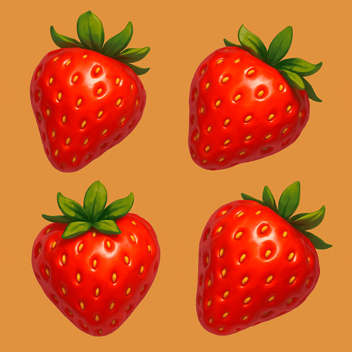 Pack of different strawberry, painted 3D strawberry, without black lines around it!
In-Game asset.  High contrast.  No shadows. 3D