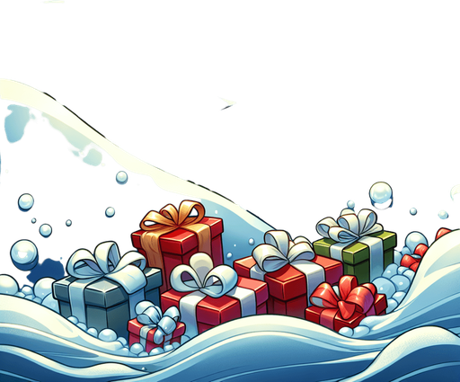 Simple Snow dunes cartoon. Christmas gifts at bottom