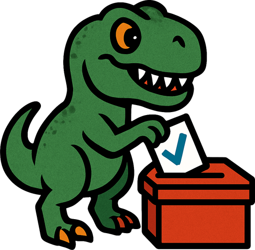 Dinosaurio votando.
In-Game asset.  2d.  High contrast.  No shadows