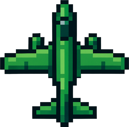 yeşil 2d pixel simetrik uçak
In-Game asset.  2d.  High contrast.  No shadows