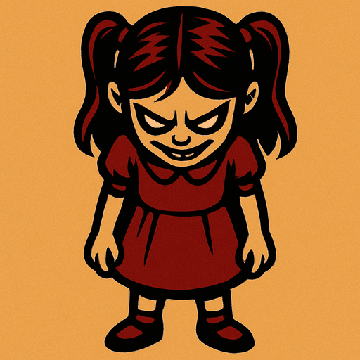 evil little girl looking down.
In-Game asset.  2d.  High contrast.  No shadows