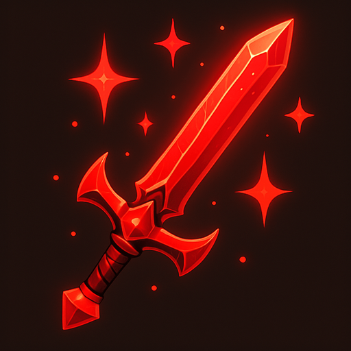 una espada roja con destellos.
In-Game asset.  2d.  High contrast.  No shadows