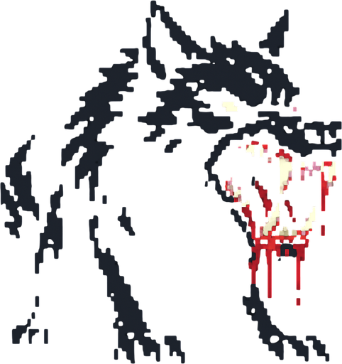 a large black beast with fangs sharpened with blood pixel art style.
In-Game asset.  High contrast.  No shadows