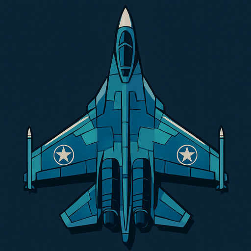 Top view of Military fighter jet.
In-Game asset.  2d.  High contrast.  No shadows