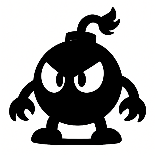 Black monster , white eyes looks like bomb.
In-Game asset.  2d.  High contrast.  No shadows