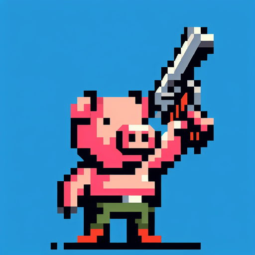 A pig with a gun.
Single Game Texture. In-Game asset. 2d. Blank background. High contrast. No shadows.