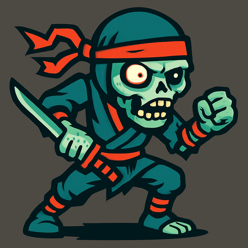 Ninja zombie.
In-Game asset.  2d.  High contrast.  No shadows